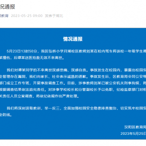 武汉汉阳区弘桥小学一名学生在校内遭碾轧致死！