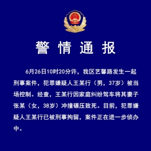 东营警方：男子因家庭纠纷驾车将妻子冲撞碾压致死，已被刑拘 ...