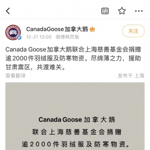 加拿大鹅羽绒服援助甘肃震区服装被倒卖？上海市慈善基金会：不实 ...